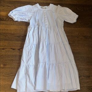English Factory Light Blue and White Striped dress